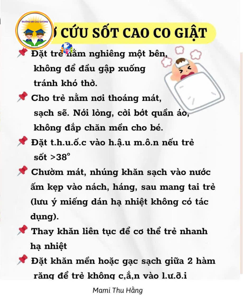 Cách sơ cứu tai nạn thương tích cho trẻ Trường mầm non Cao Dương