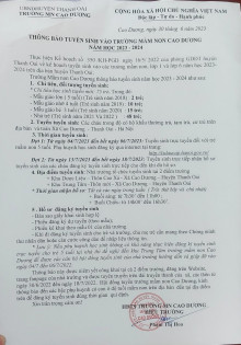 📣 Trường MN Cao Dương xin thông báo tới quý PH thông tin đăng ký tuyển sinh trực tuyến chính thức năm học 2023-2024