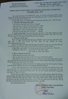 THÔNG BÁO TUYỂN SINH NĂM HỌC 2021 2022