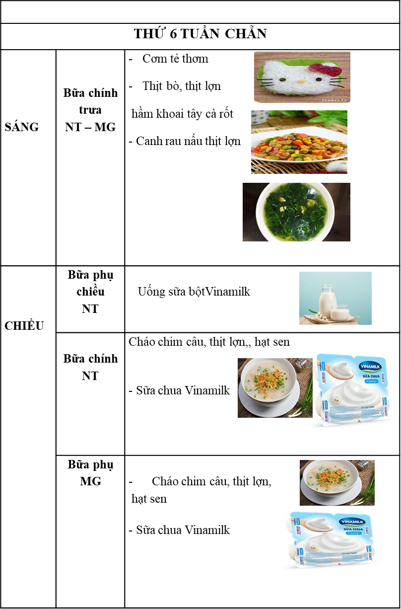 Thực đơn thứ 6 tuần chẵn