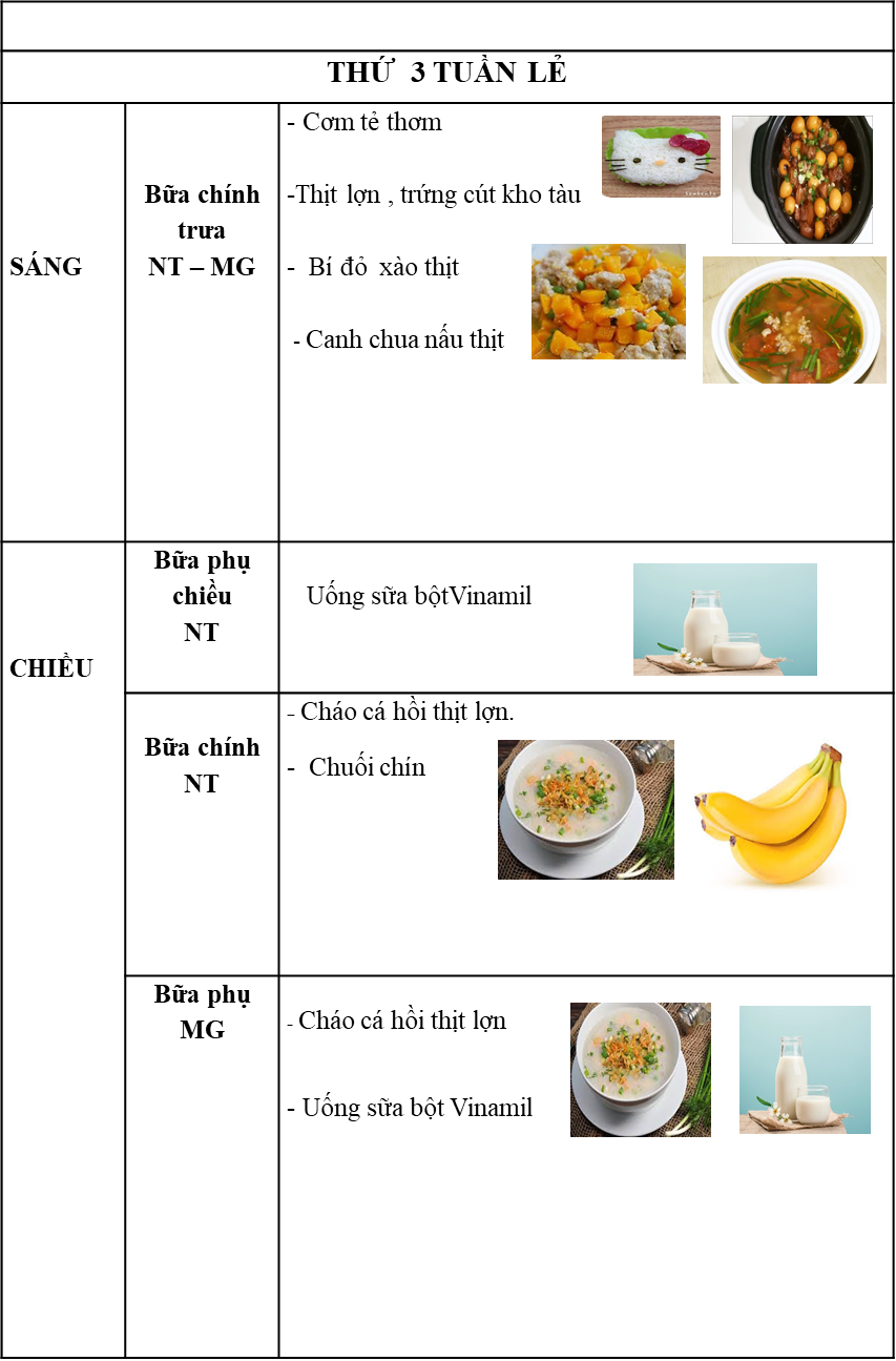 Thực đơn thứ 3 tuần lẻ