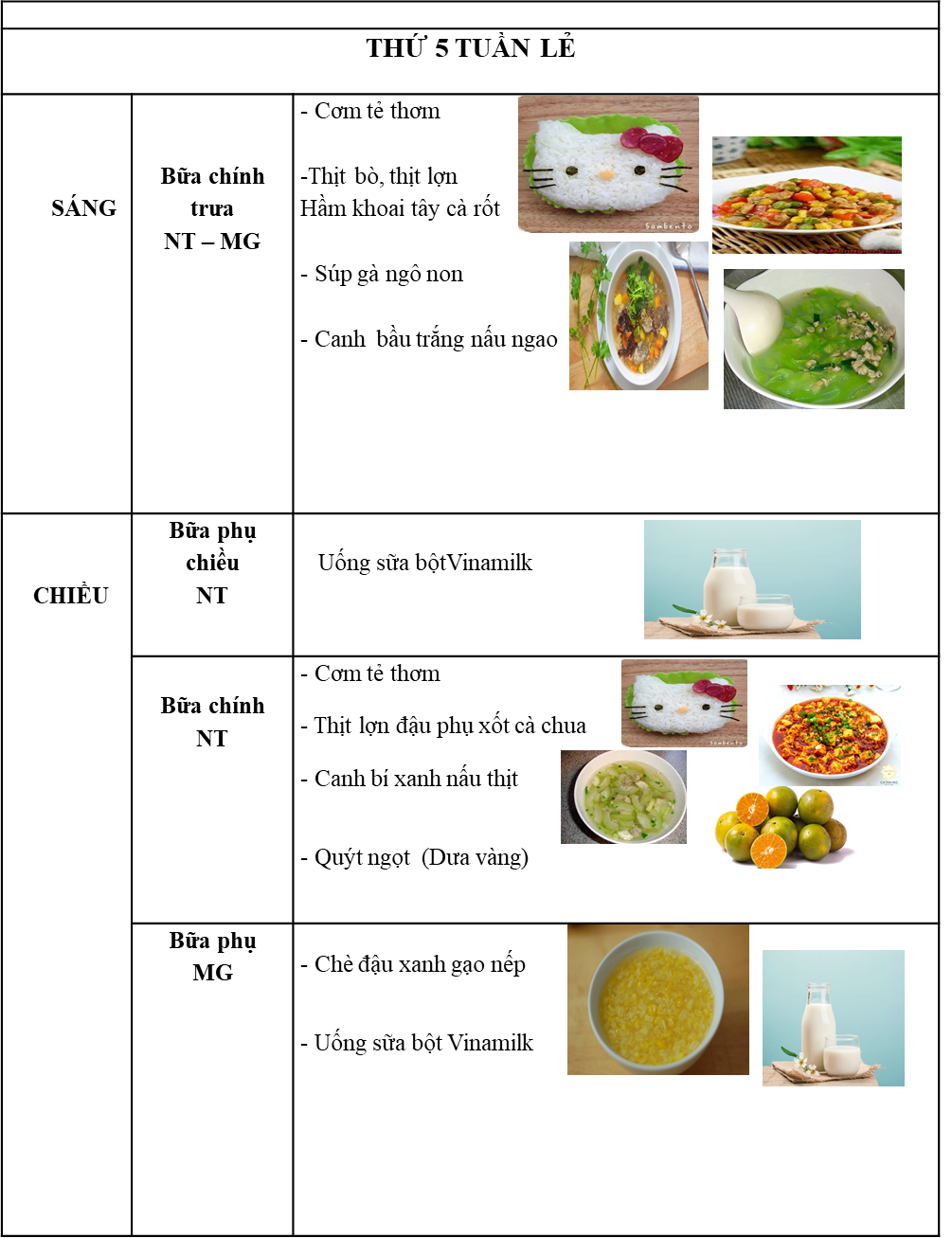 Thực đơn thứ 5 tuần lẻ