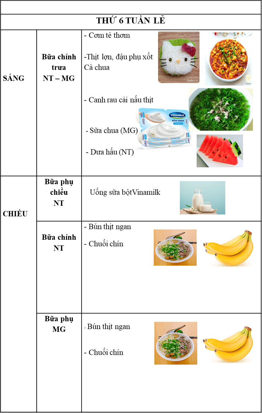 Thực đơn thứ 6 tuần lẻ