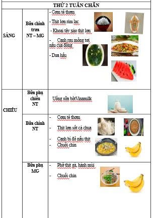 Thực đơn thứ 2 tuần chẵn